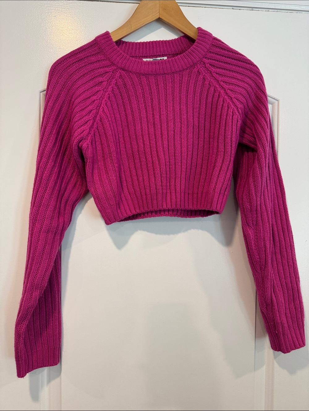 Fashion Nova Cropped Ribbed Crew Sweater - Fuchsia Size Small